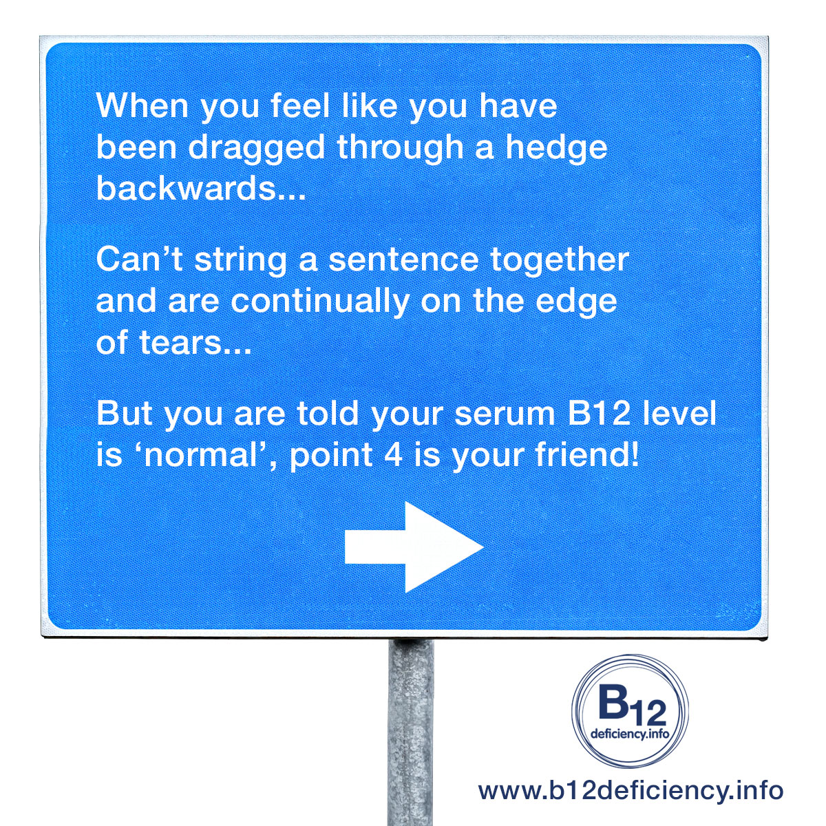 Your serum B12 is NORMAL – no action required.